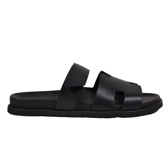Hermes Chypre Sandal Mens Black Leather H Logo Strap Slide Slip On Flat 44 11 - Picture 1 of 12